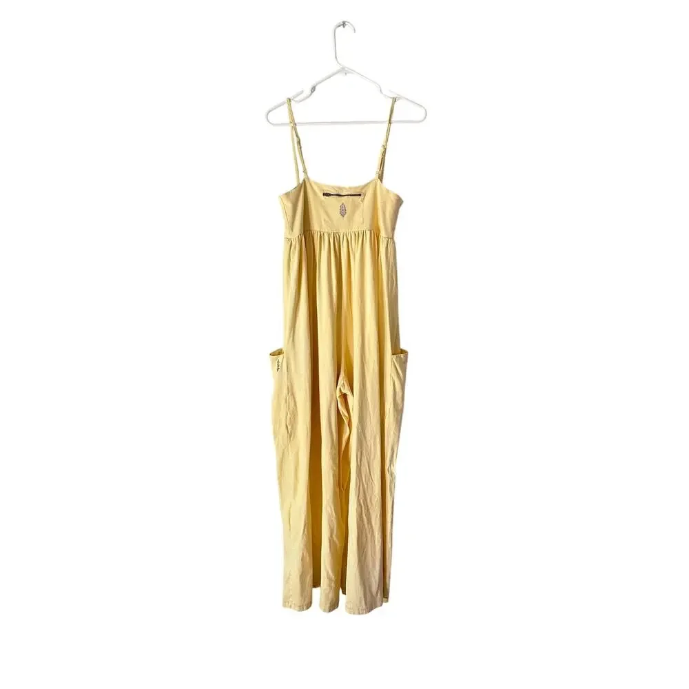 Free People Movement Hot shot strappy onesie Yellow Wide Leg Jumpsuit Romper - Picture 2 of 7